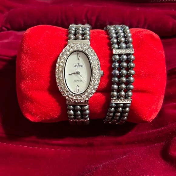 Croton Pearl Watch and Bracelet Set Dark Gray/Blue - Picture 3 of 13
